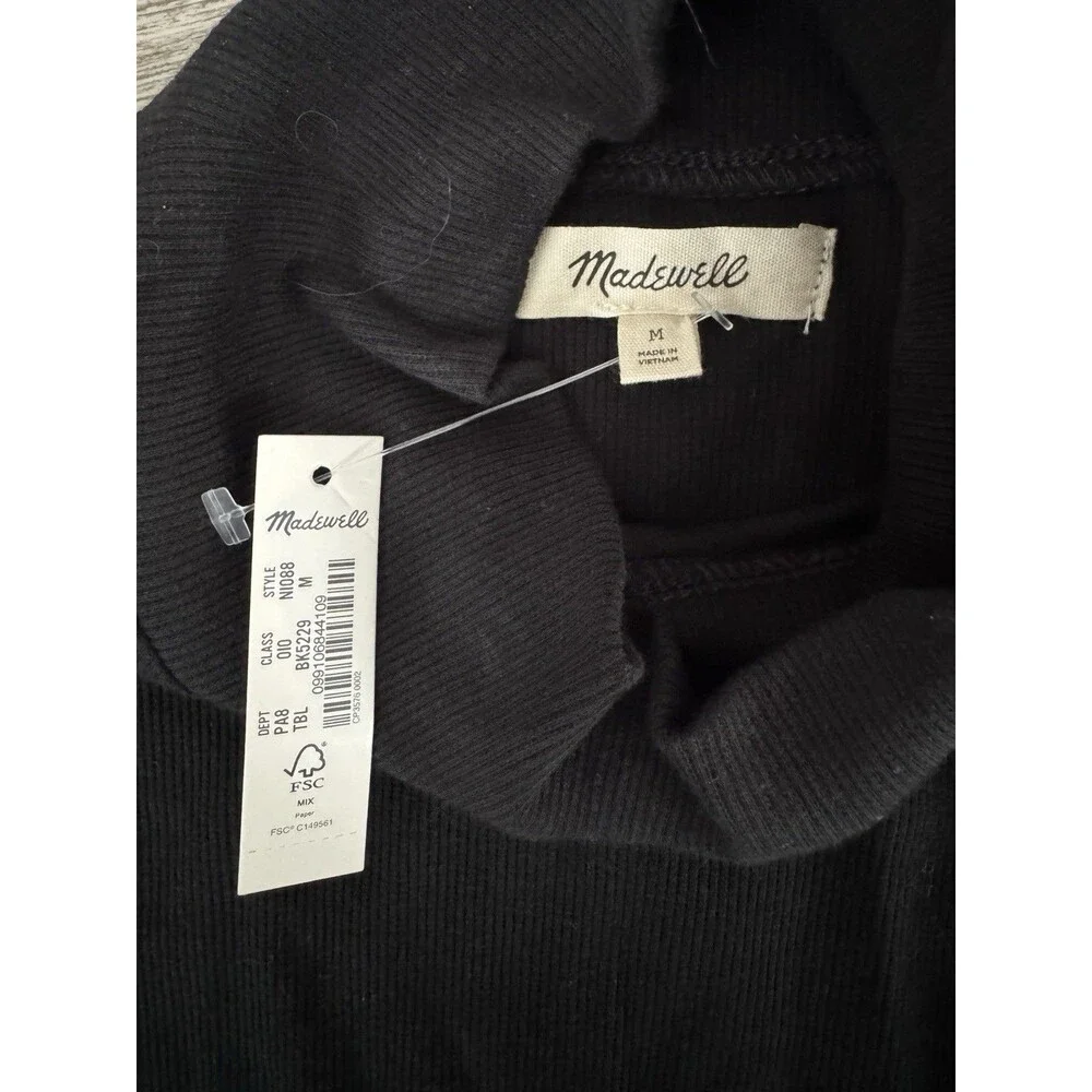 NWT Madewell Ribbed Puff-Sleeve Turtleneck Bodysuit Black Size M Long Sleeve